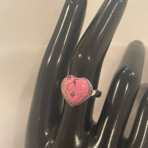 Pink Turquoise Solid Sterling Silver Heart Ring - Picture 9 of 9